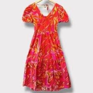 1.STATE Red Pink Floral Abstract Print Dress S